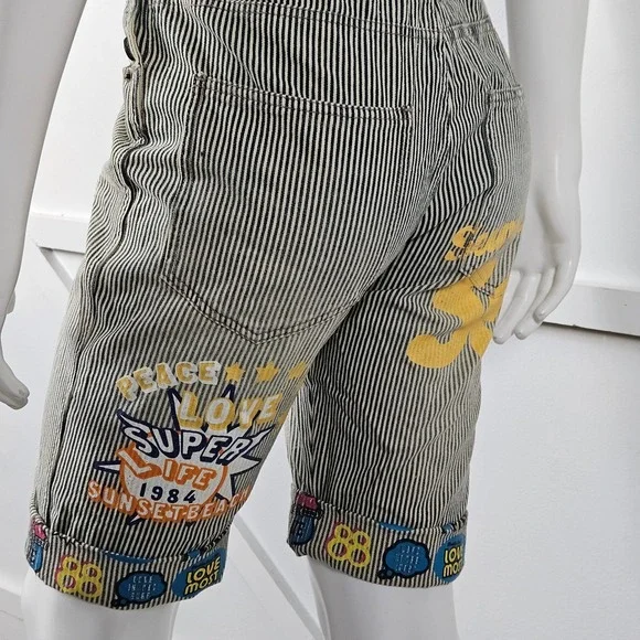 Clone Devgru Design Vintage Mens M Hickory Stripe Graphic Patch Short Overalls - Picture 6 of 8